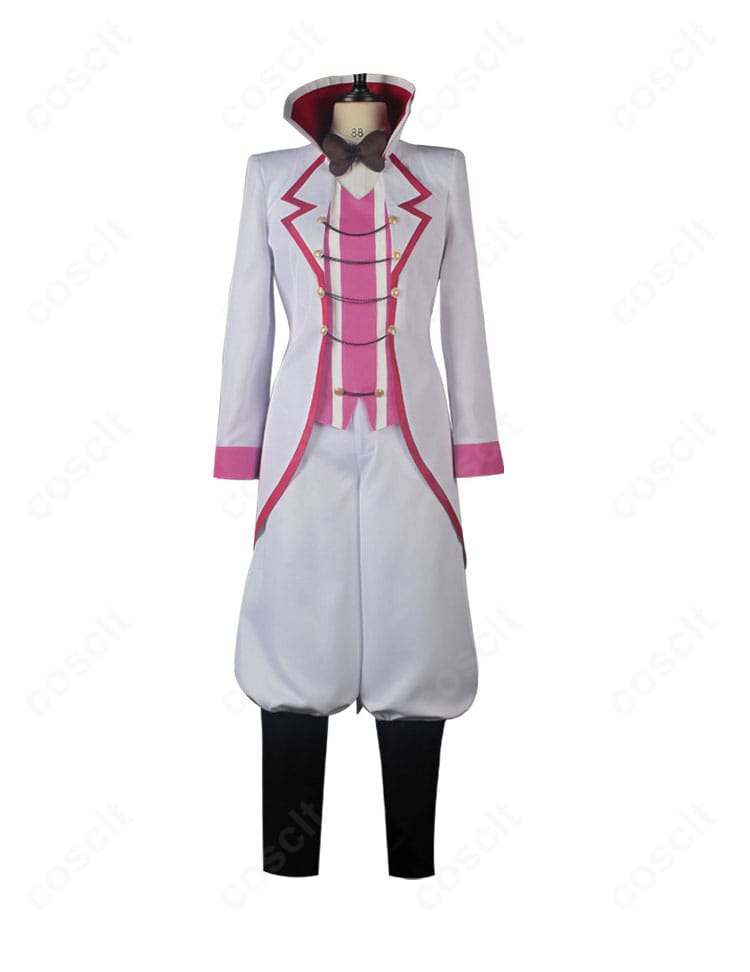 『ハズビン・ホテル』ルシファー衣装 正面全体。コート・ベスト・シャツのレイヤーが整ったシルエットで写真映えする仕上がり。