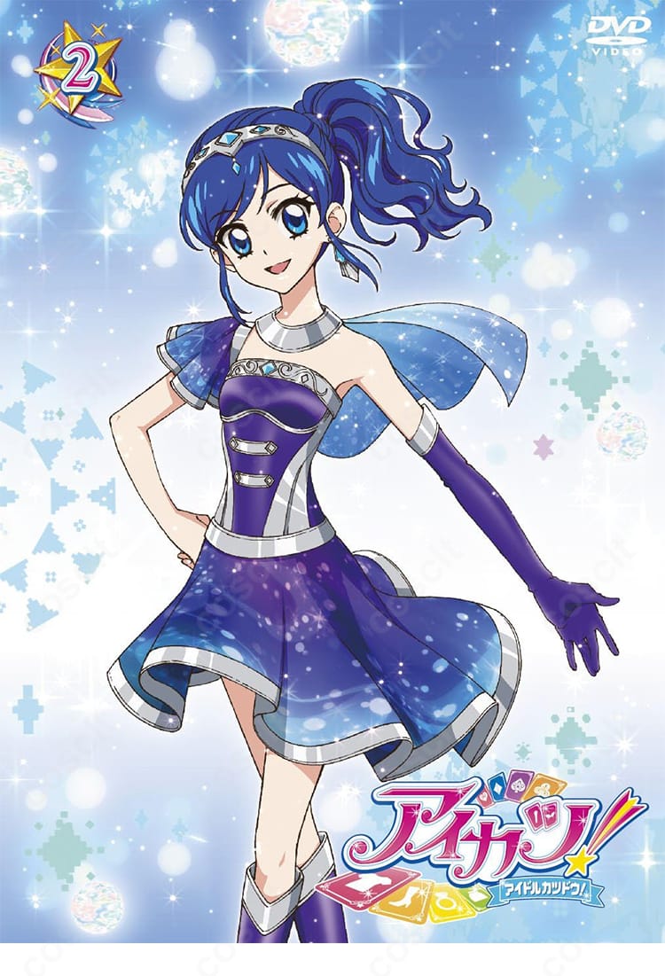 霧矢あおいの天の川コズミックコーデ一式（髪飾り・ドレス・手袋・マント・装飾品）を着用した全身イメージ。青基調の上品で爽やかなアイドルドレスが高再現で映える様子。