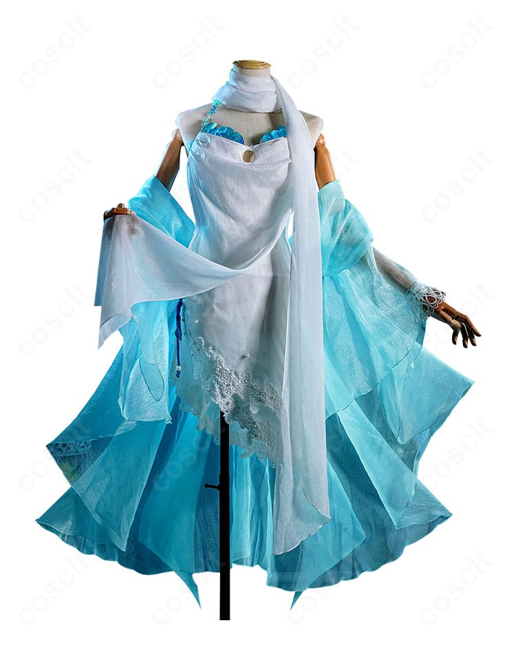 無期迷途 L.L. 島主コスプレ衣装の正面。胸元の装飾とウエストライン、裾デザインを確認できる写真