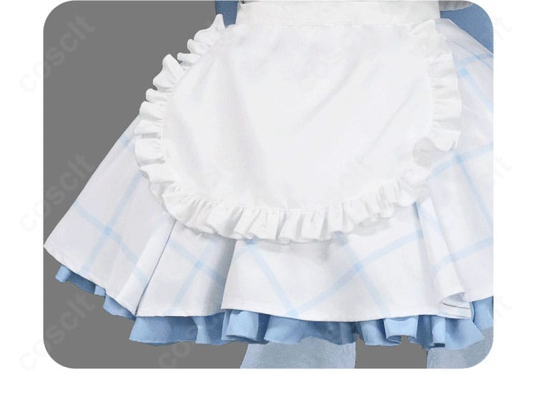 スカート裾とエプロンの装飾アップ。コントラストラインが映え、シルエットを美しく見せる設計。