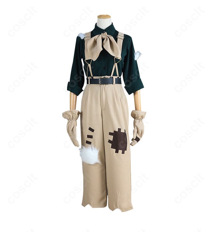 探鉱者(ノートン・キャンベル)初期衣装コスプレの正面全身写真。ハリ感のあるトップスときれいなシルエットが分かるディテール。