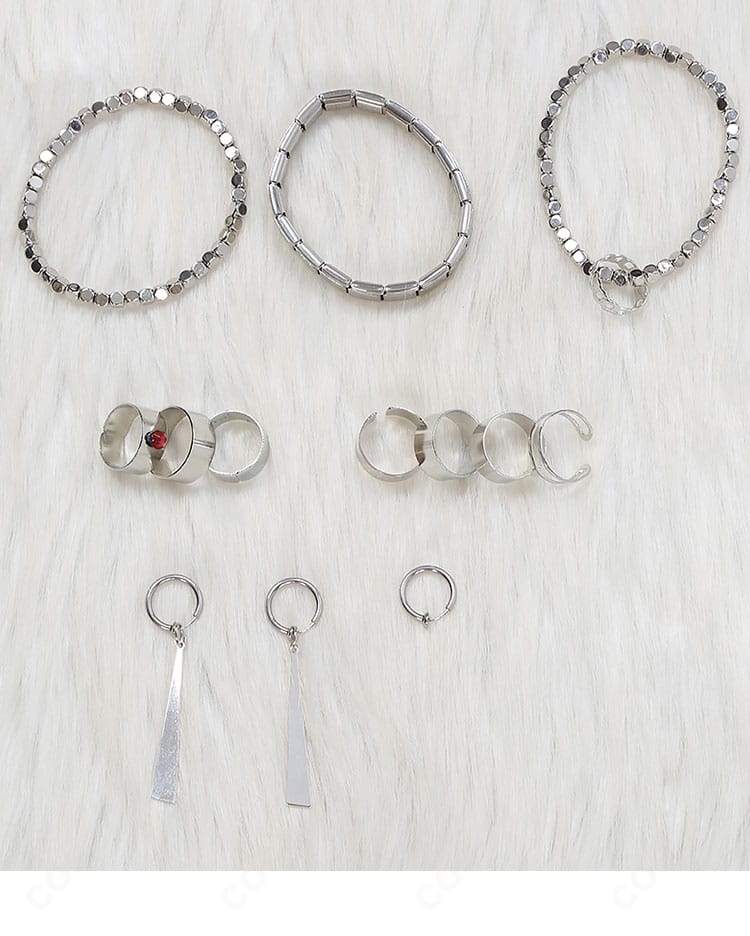 耳飾り・ブレスレット・指輪のディテール｜三毛縞 斑 ドミナント衣装アクセの形状と光沢