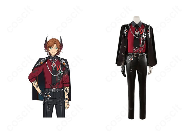 商品正面とキャラクターの組み合わせ写真｜あんさんぶるスターズ!! 三毛縞 斑 ドミナント衣装の全体像とビジュアル比較