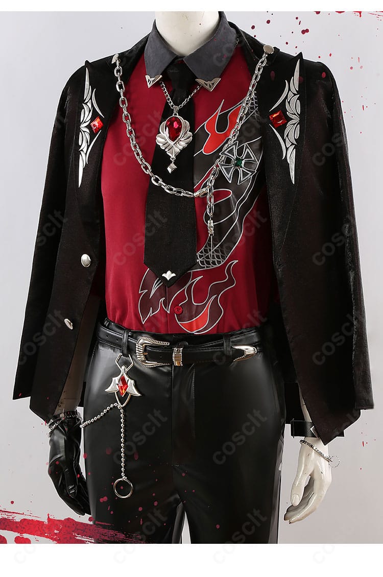 上衣装飾ディテール｜三毛縞 斑 ドミナント衣装コートのラペル・ブローチ周りの作り込み