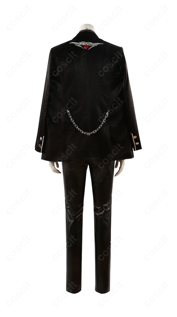 商品背面図｜ドミナント衣装 三毛縞 斑コスの背面チェーン位置とコートの落ち感