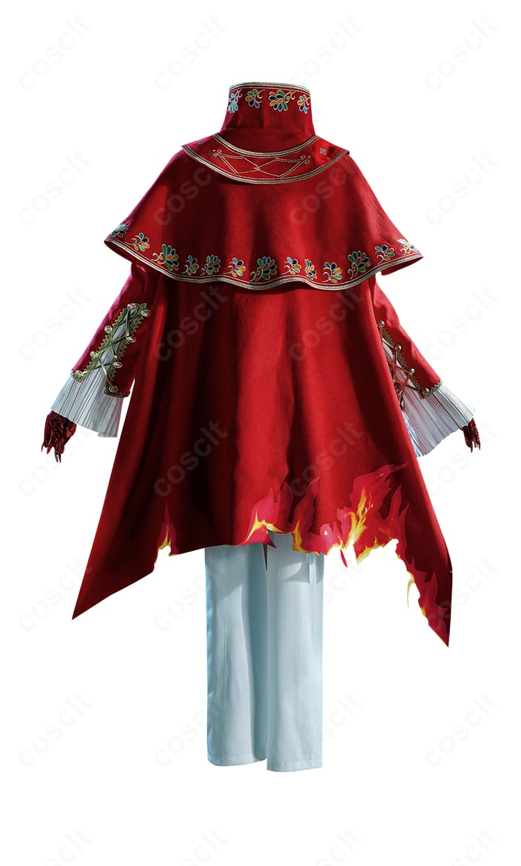 夜の番人(イタカ)衣装の背面。マントのボリュームと背面装飾の位置関係が見えるアングル。