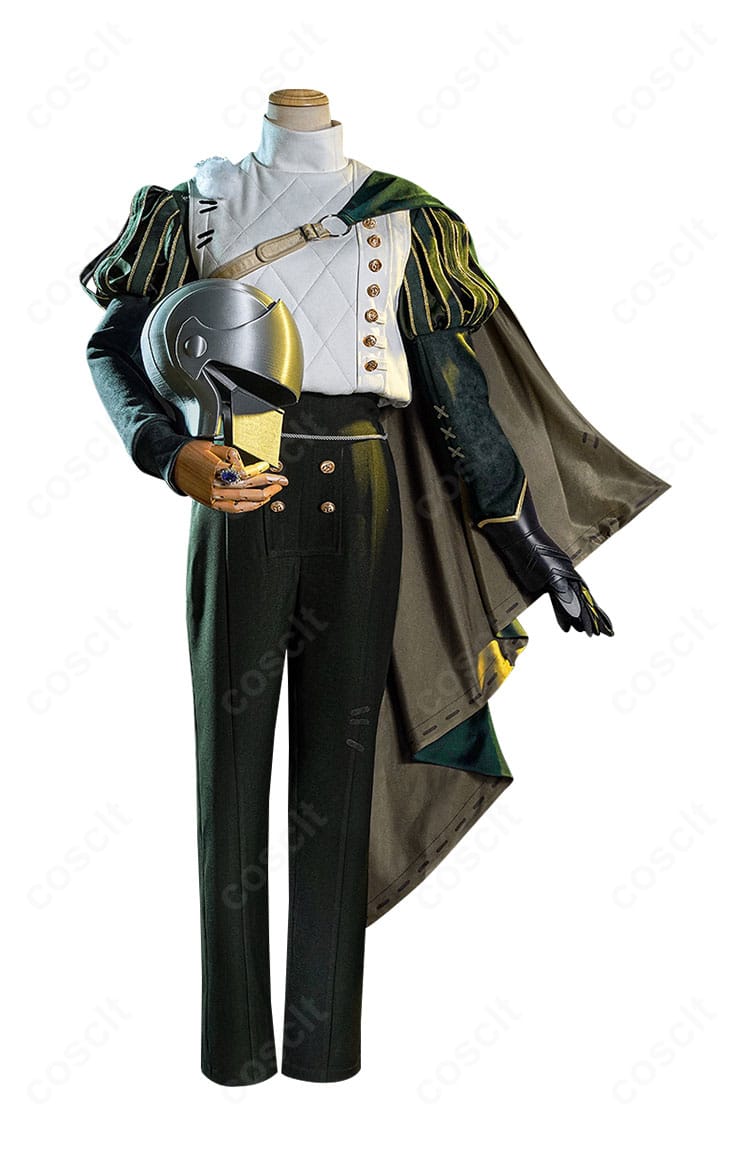 第五人格 騎士コスプレ衣装の正面詳細。胸元の刺繍や金属調装飾、ベストとマントの質感が確認できるアップ。