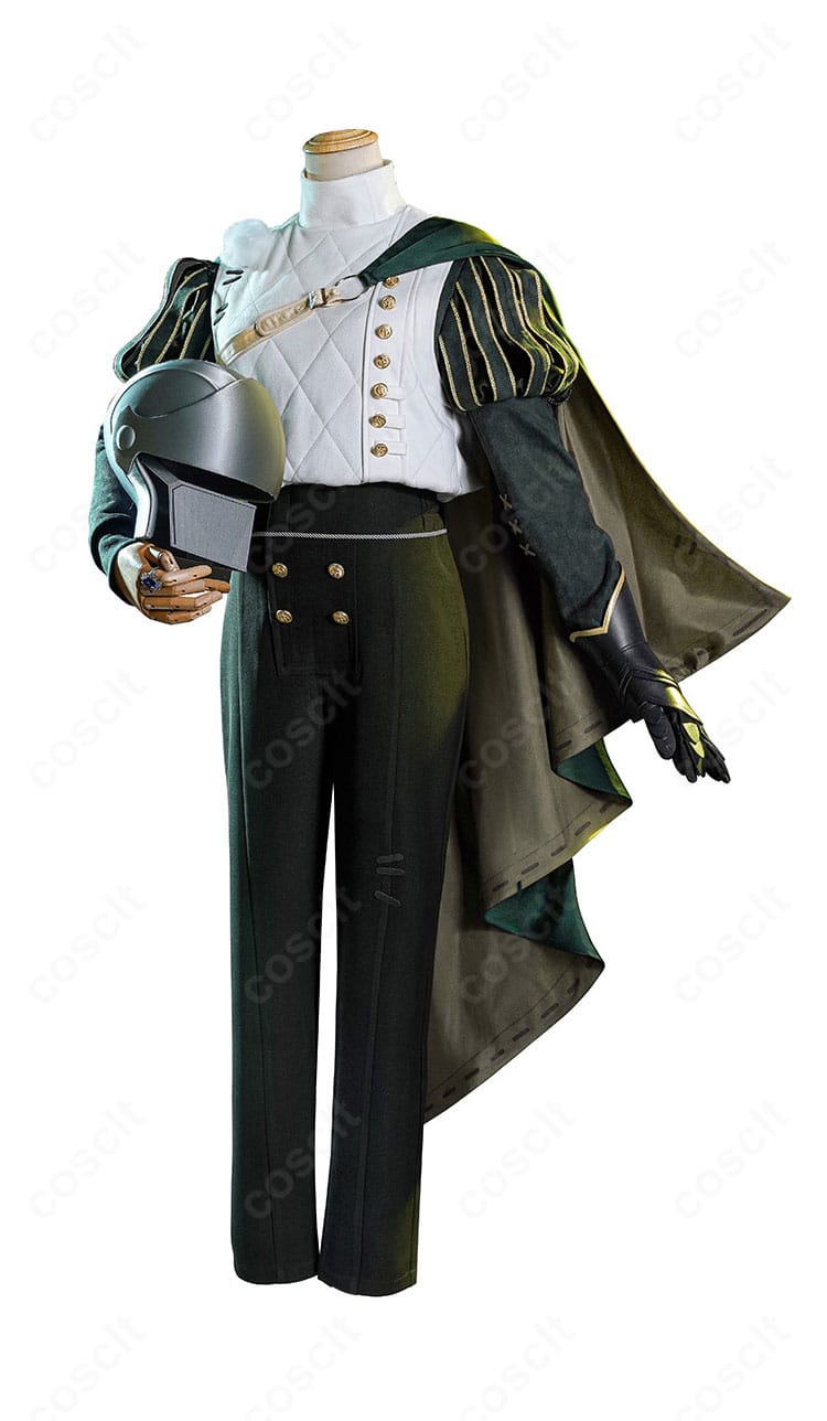 第五人格 騎士コスプレ衣装の左右サイドビュー。肩飾りと披肩の立体感、ウエストラインの美しいシルエットが際立つ。