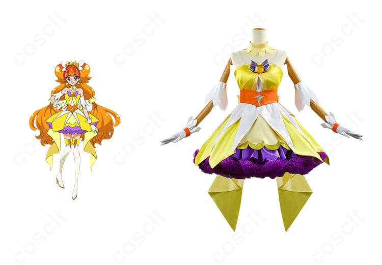 キュアトゥインクルのコスプレ衣装を全身で撮影。星モチーフと大きな背面リボンが映える高再現モデル。