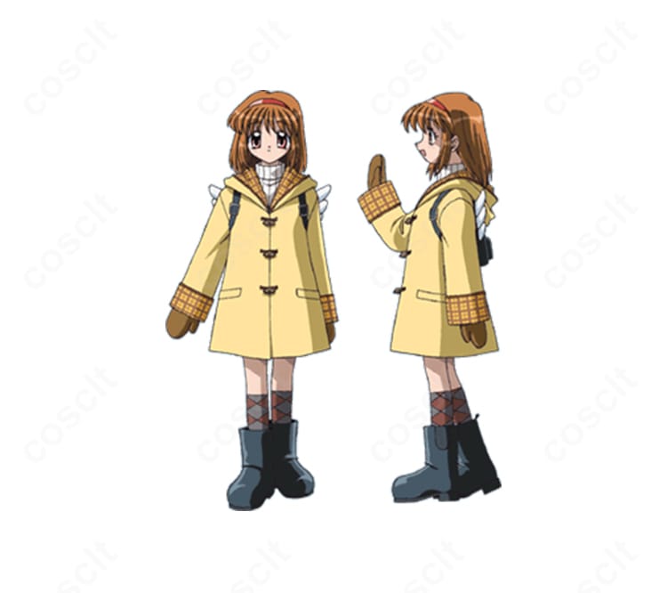 Kanon 月宮あゆのコスプレ衣装のディテール。ハリのある生地と落ち着いた色味で私服テイストを忠実再現（COSCLT製・オーダーメイド対応）。