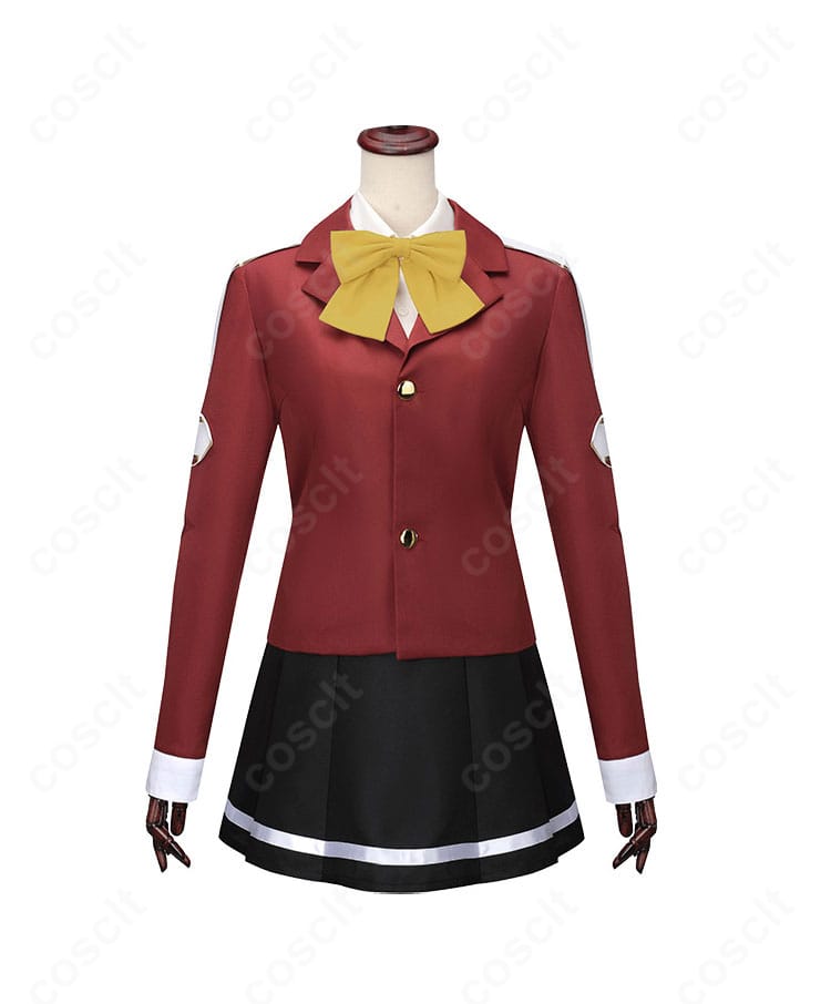 正面から見たコート・シャツ・スカーフの配置と色味を確認できる、ウェンディ・マーベル衣装の再現写真