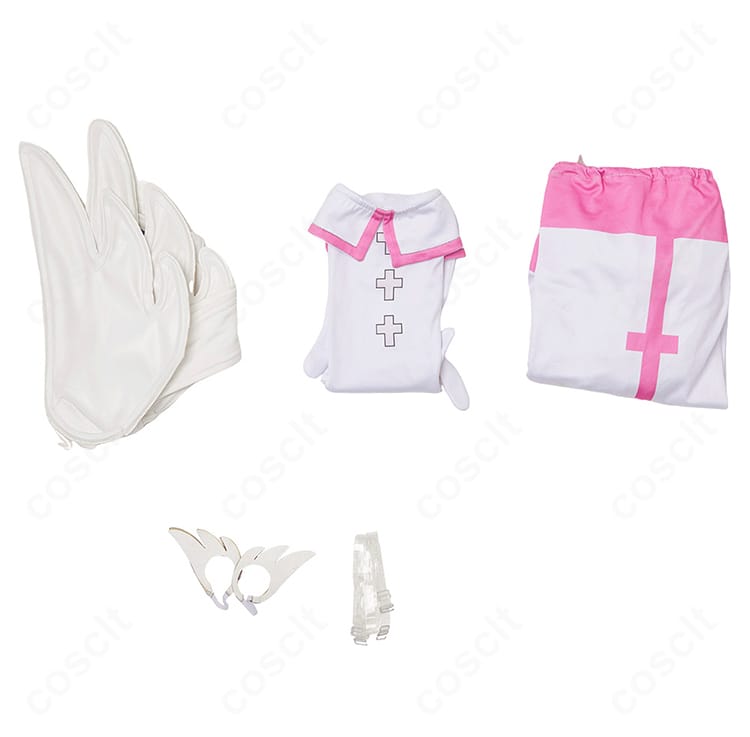 2.5次元の誘惑 リリエル衛生小隊コスプレ セット内容一式。手袋・トップス・ズボン・靴下・髪飾り・透明ストラップ。