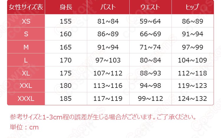 S・M・Lサイズの寸法表と採寸ガイドを掲載した情報画像