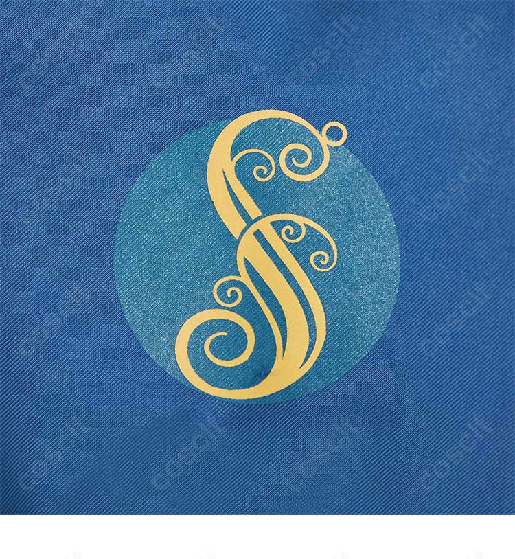 ウィキッド シズ大学 制服コスプレの胸元徽章ディテール。作品世界観を象徴するロゴ装飾の仕上がりを示します。