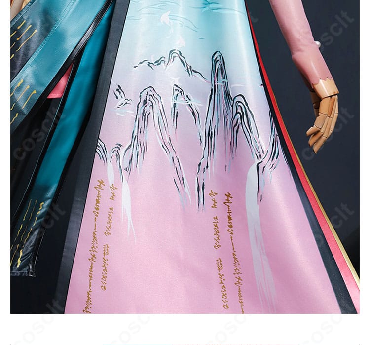 鳴潮 折枝(オリエ)コスプレ衣装の裾装飾アップ。繊細なエッジと光沢差で華やかさを演出。