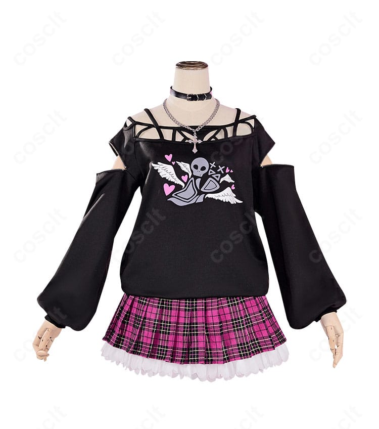 鏡音リン コラボ衣装の正面ディテール。スウェットとプリーツスカートの質感とバランス