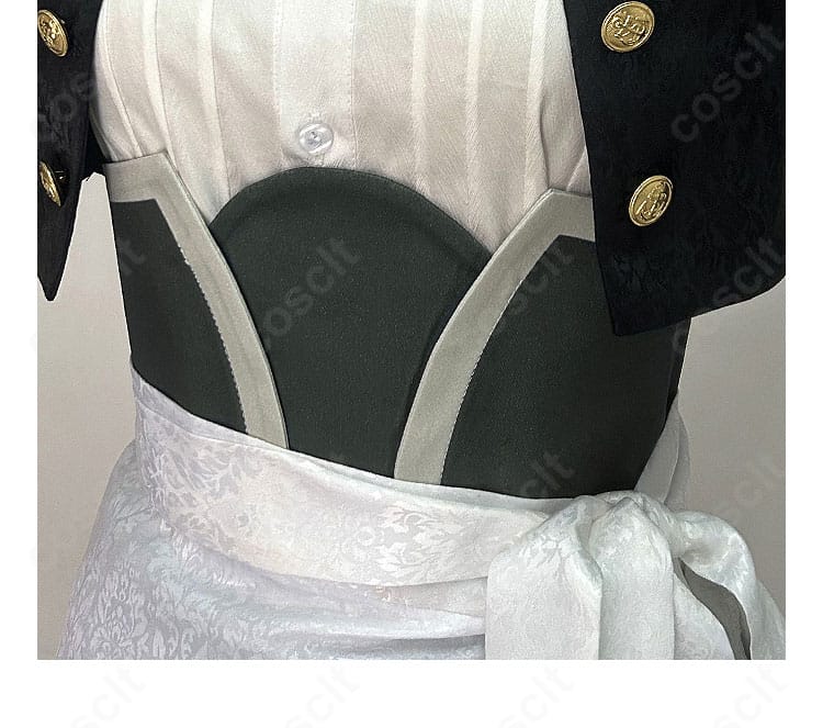 コルセットベルトの装飾。ウエストを絞るデザインでシルエット美を強調