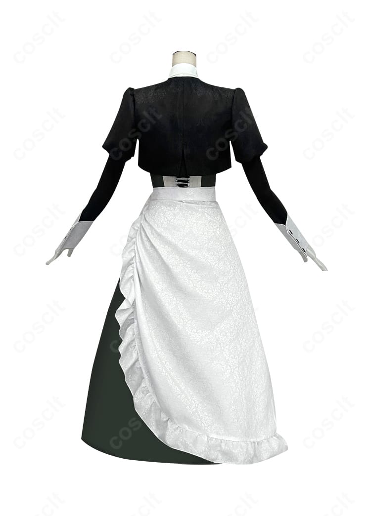 雪（シュエ）メイド服の背面。後ろ開きとリボン結び、裾の広がりが分かるディテール