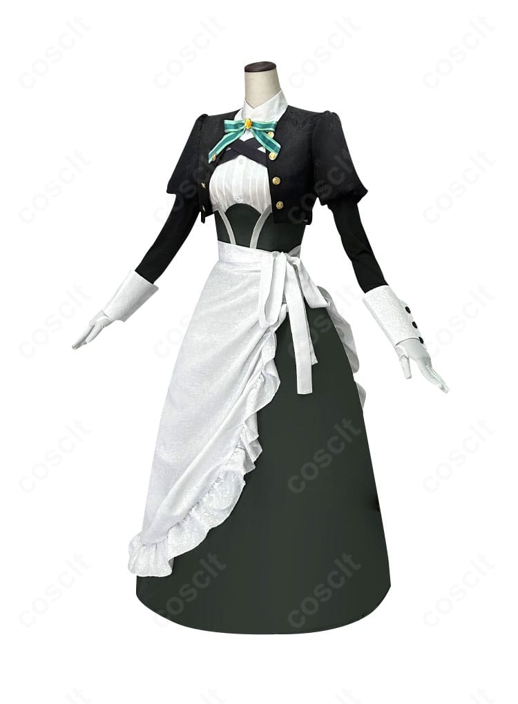 雪（シュエ）メイド服の側面。スカートのハリ感とコルセットベルトの立体感が分かるアングル