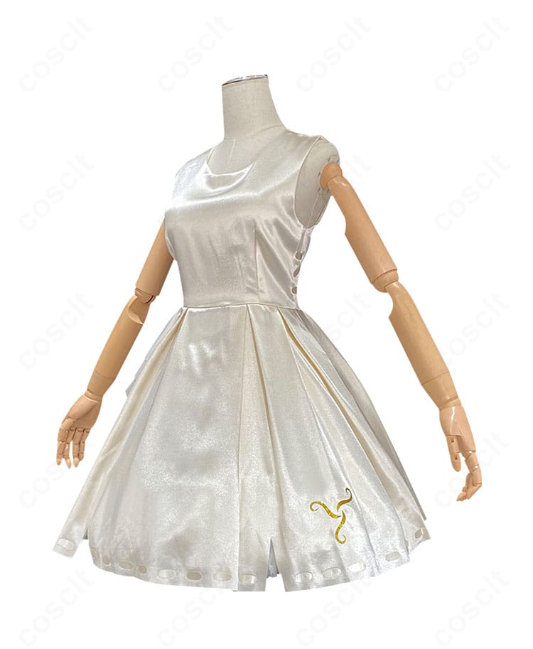 第五人格 少女「記憶 パンドラ」コスプレ衣装の左側面。スカートのドレープと切替位置のバランスが見える角度。