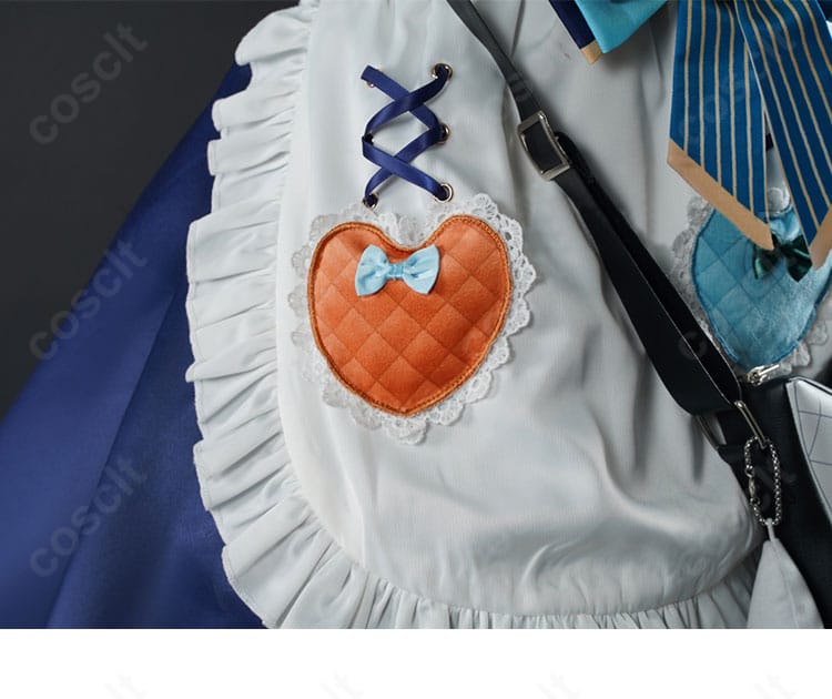 白上フブキ レトロ喫茶衣装のスカート装飾。ヘムラインの配色とギャザー量、クラシカルな意匠を捉えた拡大画像。