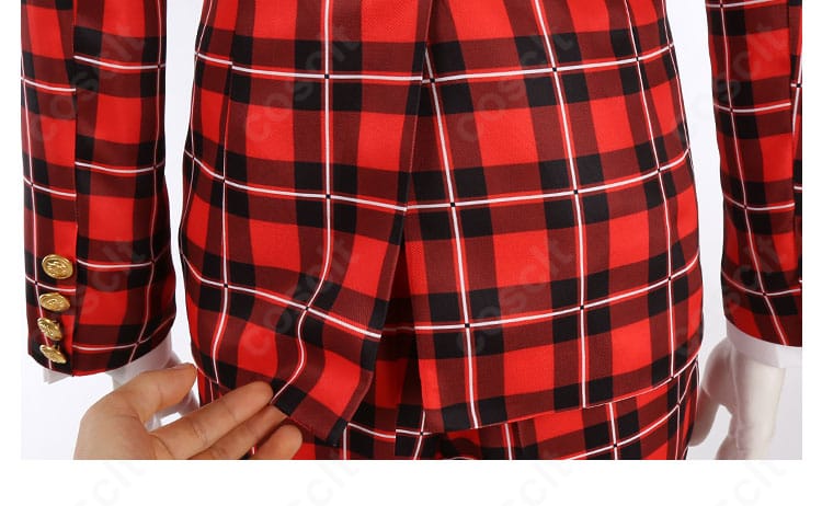 エース・トラッポラ 寮服コスプレ衣装 コート背面裾の装飾と配色切替ディテール