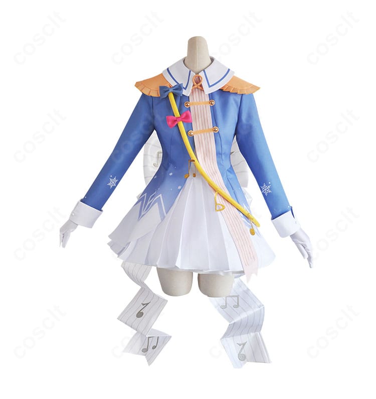 初音ミク（SNOW MIKU 2020）マーチングバンド風衣装の正面アップ。コートのラインと胸元の装飾、カラーリングが分かる画像。