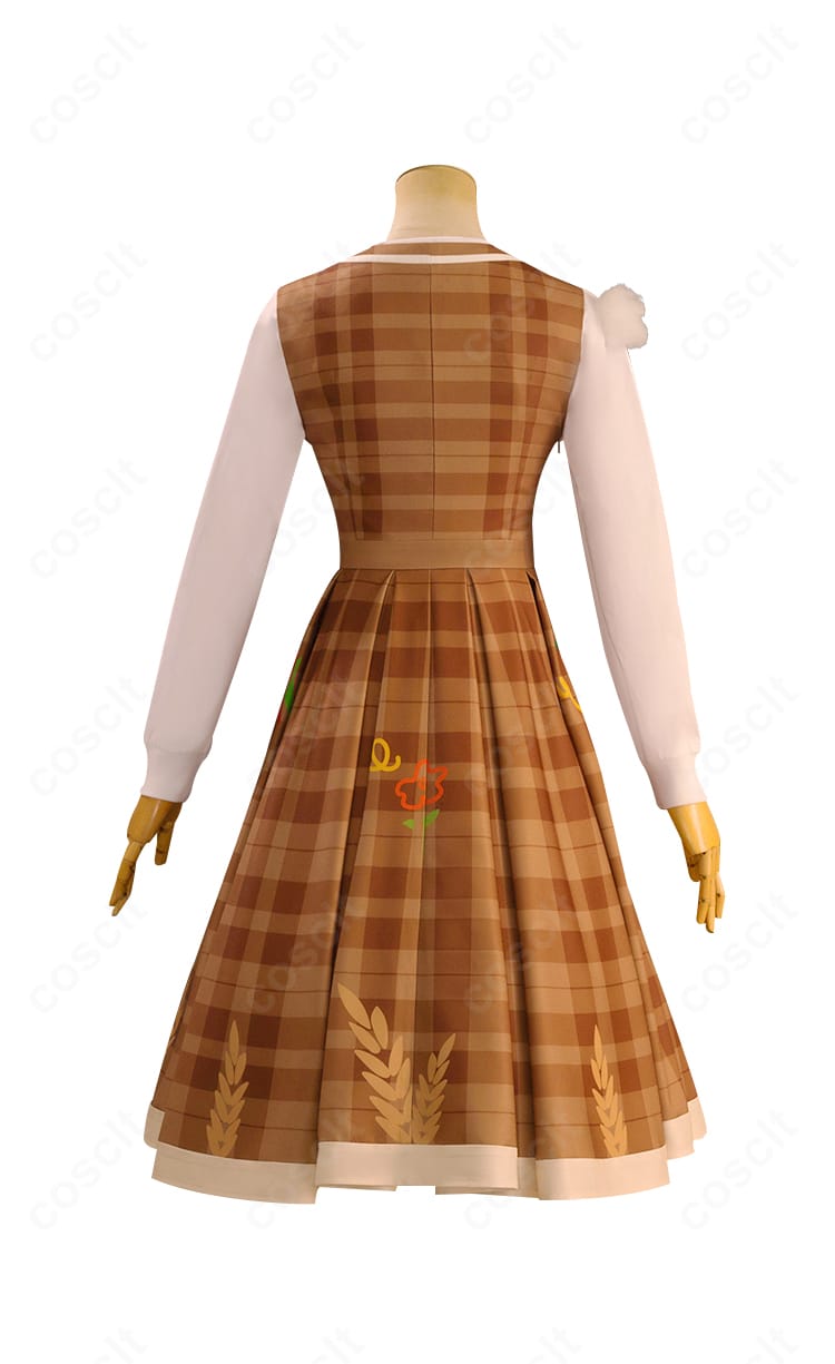 少女「秋の遠足」衣装の背面図。落ち着いた秋色と背面デザインのラインが映える