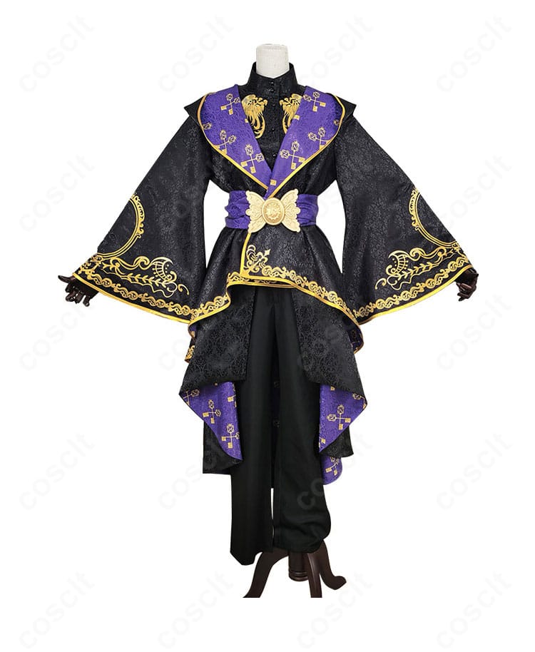 ツイステ 式典服 全員モデルの正面図。上着・腰布・ベルトの意匠を高再現で確認できる画像。