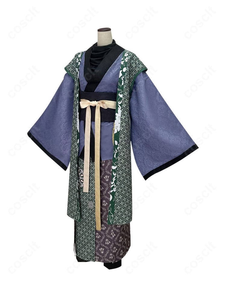 黒神話:悟空 クモ精 4番目の姉コスプレの側面ディテール。コートのラインと腰巻のレイヤー感、紐飾りの流れを強調。