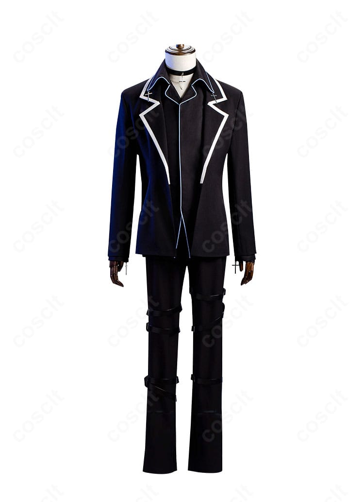 しゅごキャラ! 月詠イクトの黒コート&チョーカー通常衣装 正面全体。コート・インナー・ズボン・チョーカーの4点セットを高再現で撮影。