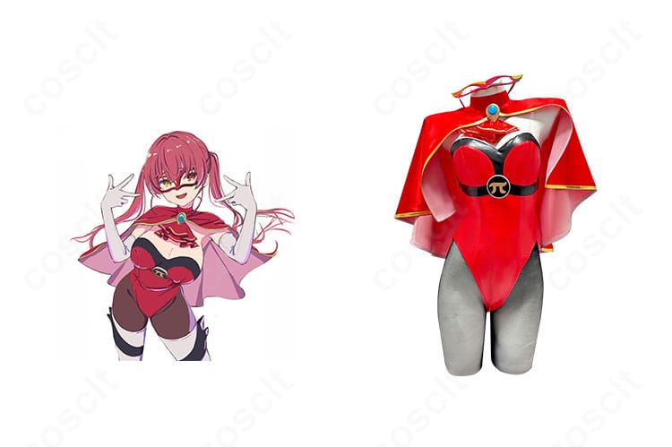 宝鐘マリン パイパイ仮面衣装の正面全体とキャラクター参考画像。ホロライブ衣装の高い再現度が分かる比較カット。