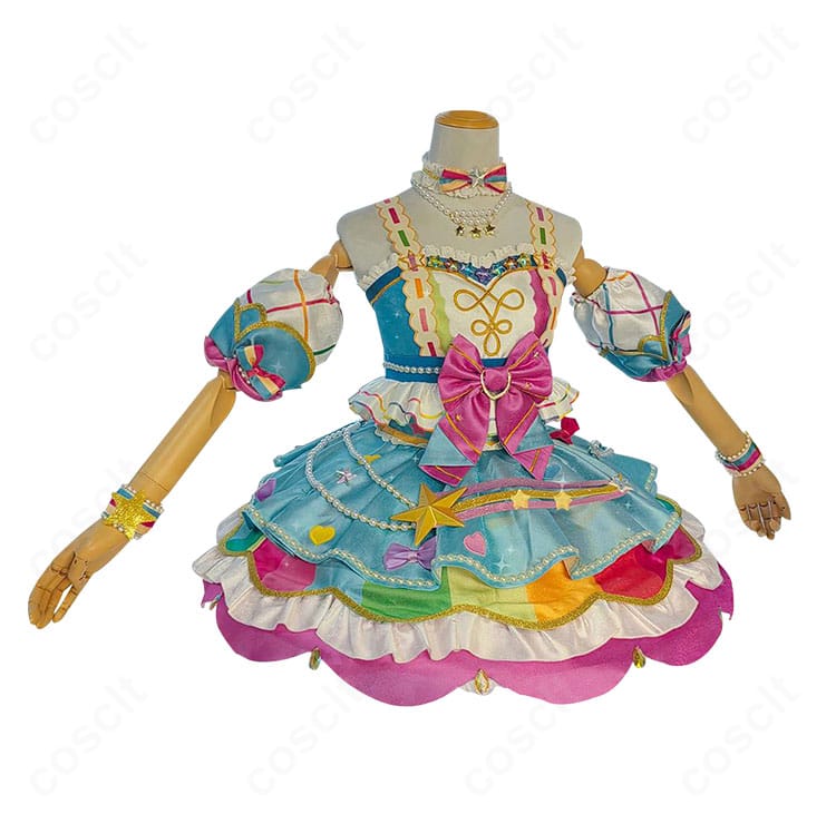 側面から見た虹野ゆめ衣装。ウエストラインとスカートのフレア形状、サイド装飾の配置が分かる。