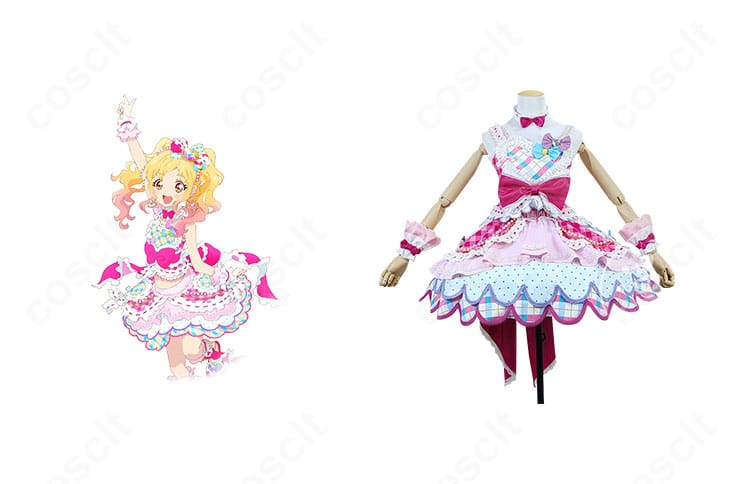 アイカツスターズ!虹野ゆめのコスプレ衣装ドレスを着用した撮影シーン。キャラクターらしさとフルセットの小物で高再現を実現。