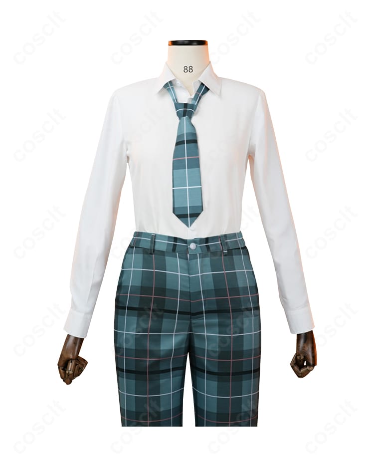 私立すくらんぶる学園 制服コスプレのネクタイとシャツのディテール接写