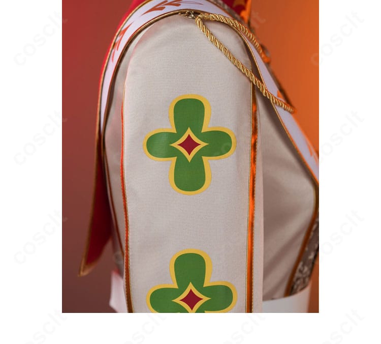 三毛縞 斑 衣装の肩〜袖の意匠。縫製のステッチワークと装飾の固定方法が分かる。