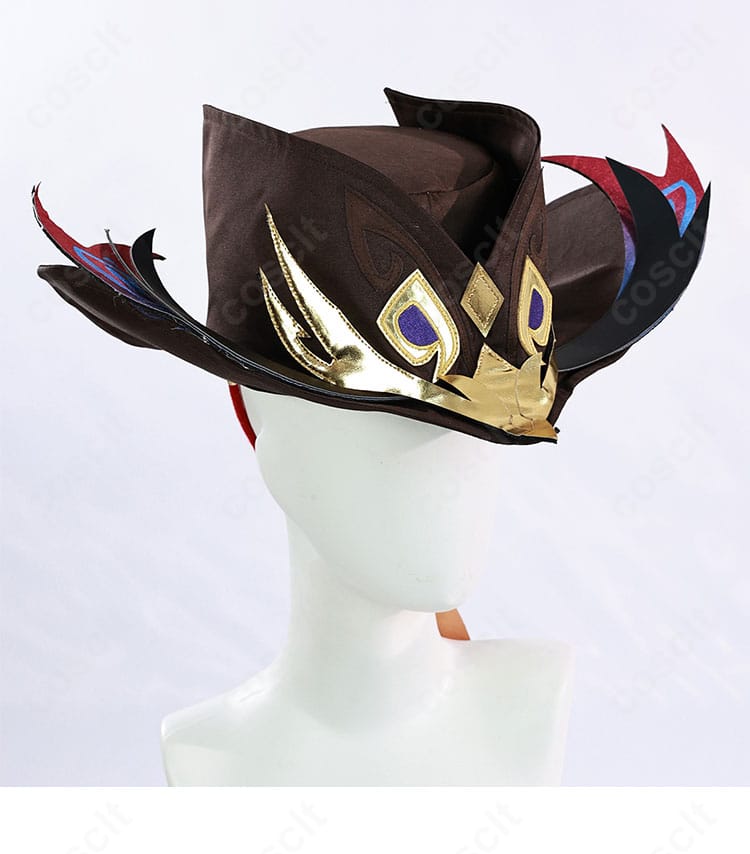 チャスカの帽子側面。輪郭線とブリムの傾斜、装飾ポイントの配置が分かる。