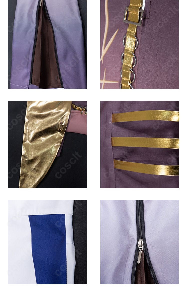 アークナイツ ジー コスプレ衣装の装飾ディテール集合。金具、ストラップ、縁取りの仕上げを近接で紹介。