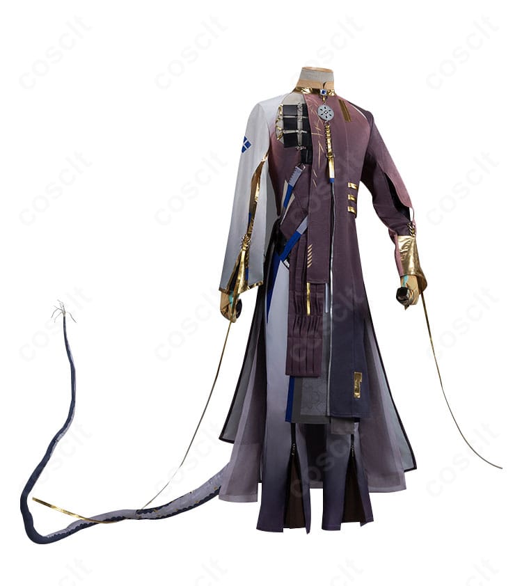 アークナイツ ジー コスプレ衣装の正面全体。上着の直線的カッティングと胸元装飾の配置を確認。