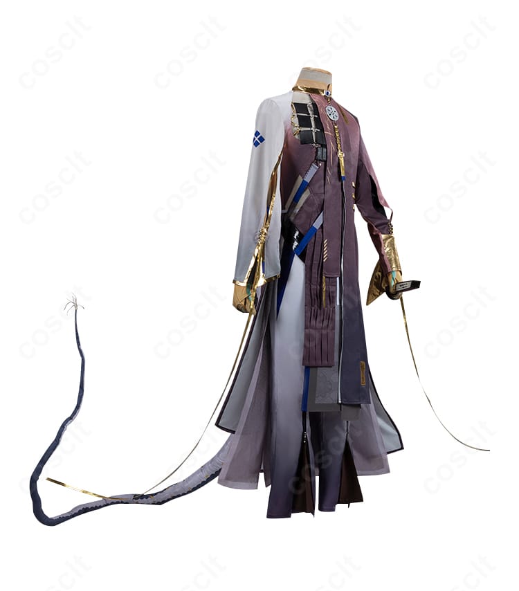 アークナイツ ジー コスプレ衣装の側面。袖から腰のライン、尻尾の取り付け位置とバランスを表示。