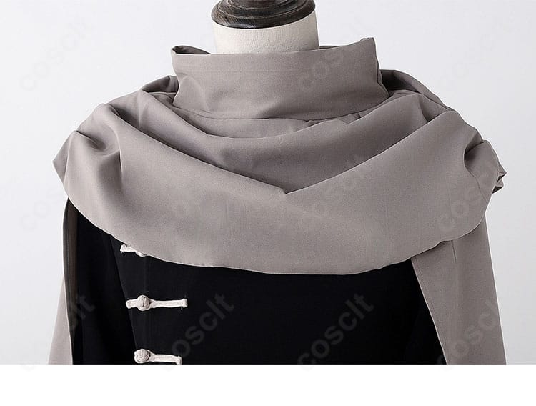 神威の披風装飾ディテール。縁取りと模様の質感、ハリ感を強調した接写。