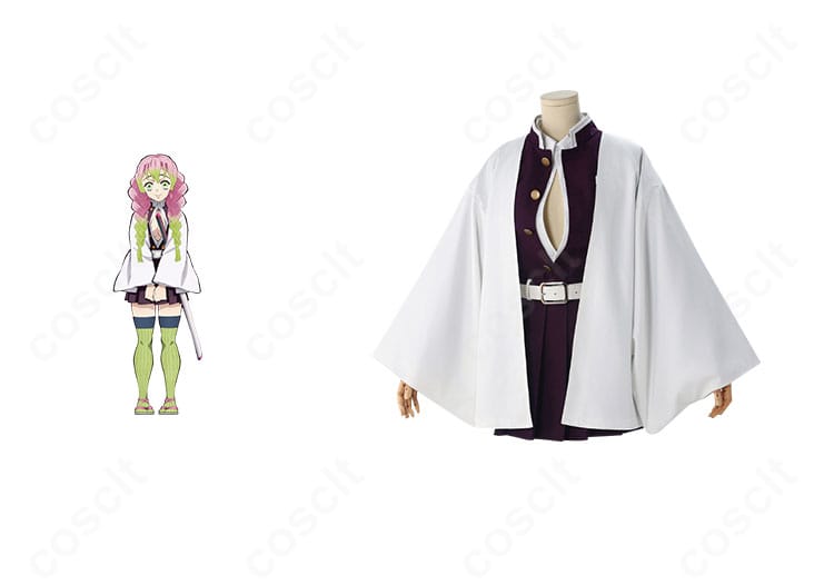 鬼滅の刃 甘露寺蜜璃の隊服コスプレ衣装とキャラクター立ち絵の組み合わせ正面イメージ