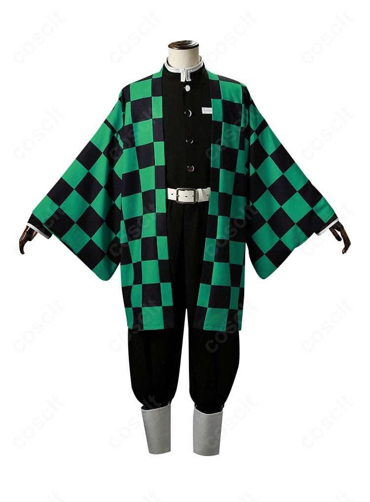 竈門炭治郎 コスプレ衣装の正面全体。ハリ感ある生地と刺繍ディテールで質感を強調した仕上がり。