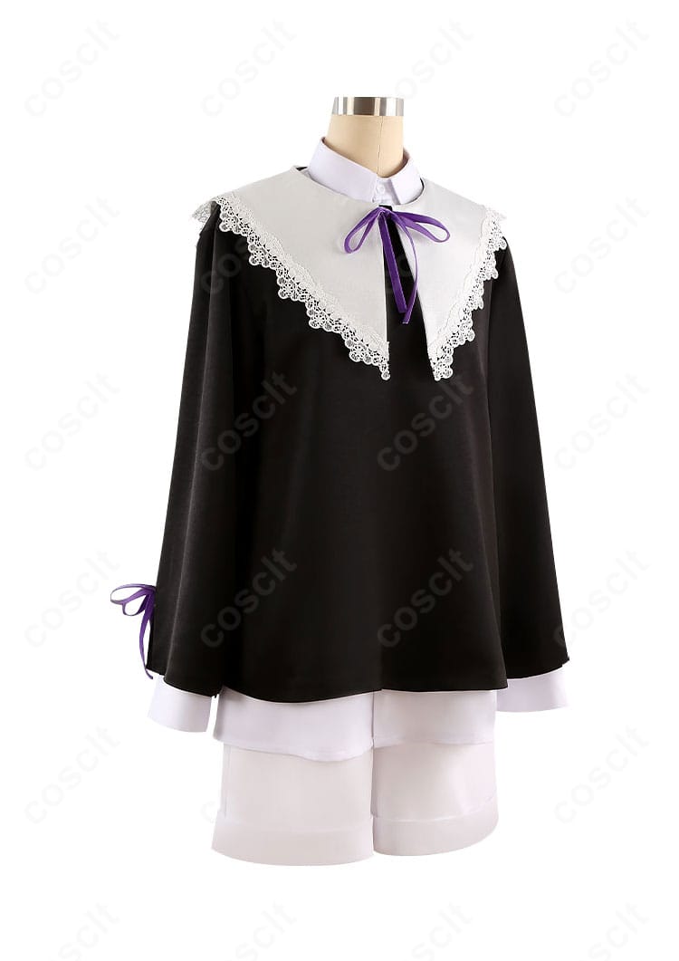 右斜めからの朔間凛月 私服（幼少期）衣装。立体感と縫製ライン、肩から裾への流れを強調したカット。