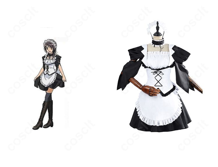 鮎沢美咲のメイド・ラテ制服コスプレ一式を合わせた全身コーデ写真