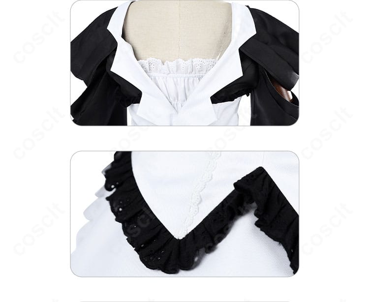 鮎沢美咲メイド服の襟元とスカート切り替えデザイン