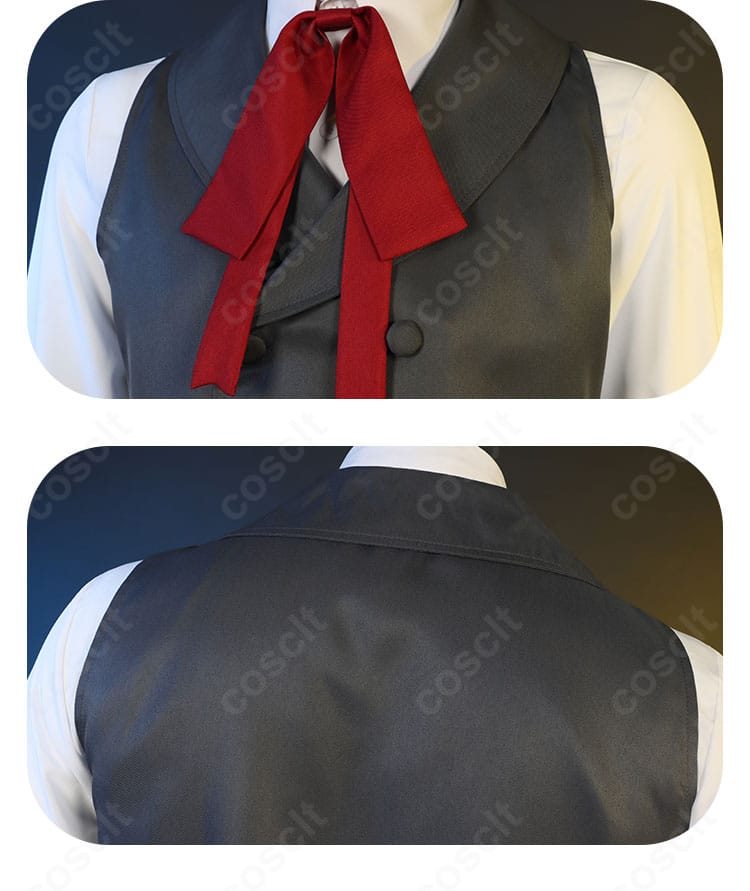 背面のリボン装飾とコートディテール。赤リボンの存在感と背中の立体感を強調した画像。