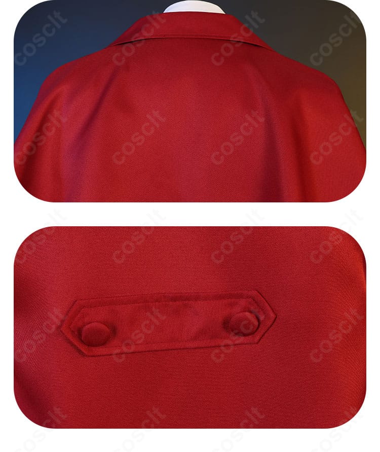 外套背面の装飾詳細。背面ラインとセンターベントが美しく出る設計を示す画像。