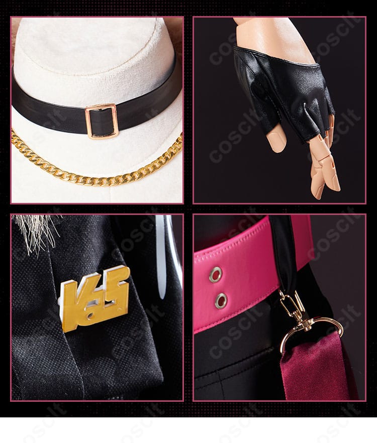 ネックレス・手袋・腰飾りのセット近接。統一感のあるコーディネート例。