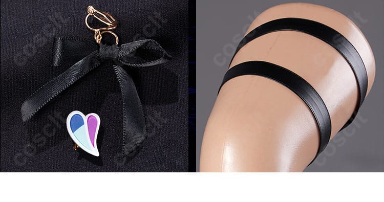 アクセサリーと脚部飾りの詳細。太もも飾りと手袋の質感、セット全体の完成度を示す画像。